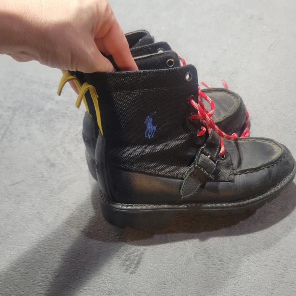Polo Ralph Lauren Ranger Hi II Boy Size 2 Black Leather Textile Combat Boots Lug